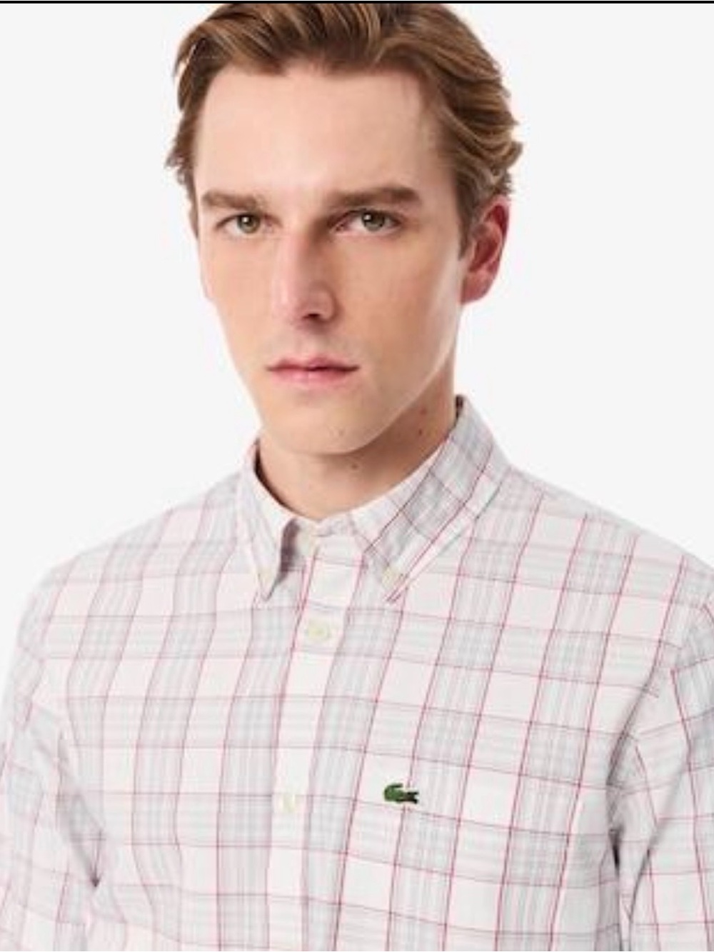 NWT Lacoste Slim Fit Plaid Button Down Shirt White Red Blue Men’s XXL